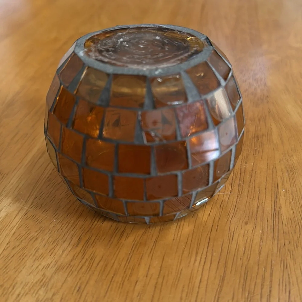 🛑Fall Pumpkin Mosaic Glass Candle Holder Autumn Thanksgiving